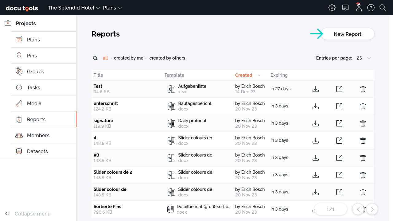 Reports list view